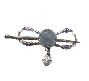 Rose Hair Barrette Pony Tail Holder Silver Tone Dangle "Mom" Faith Hope. Love